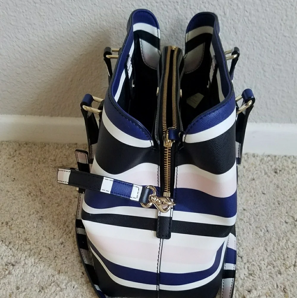 kate spade Navy, White & Light Pink Striped Satchel